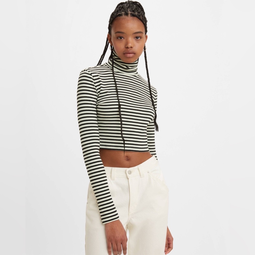 NWOT ASOS Striped Black and White Turtleneck Crop Top